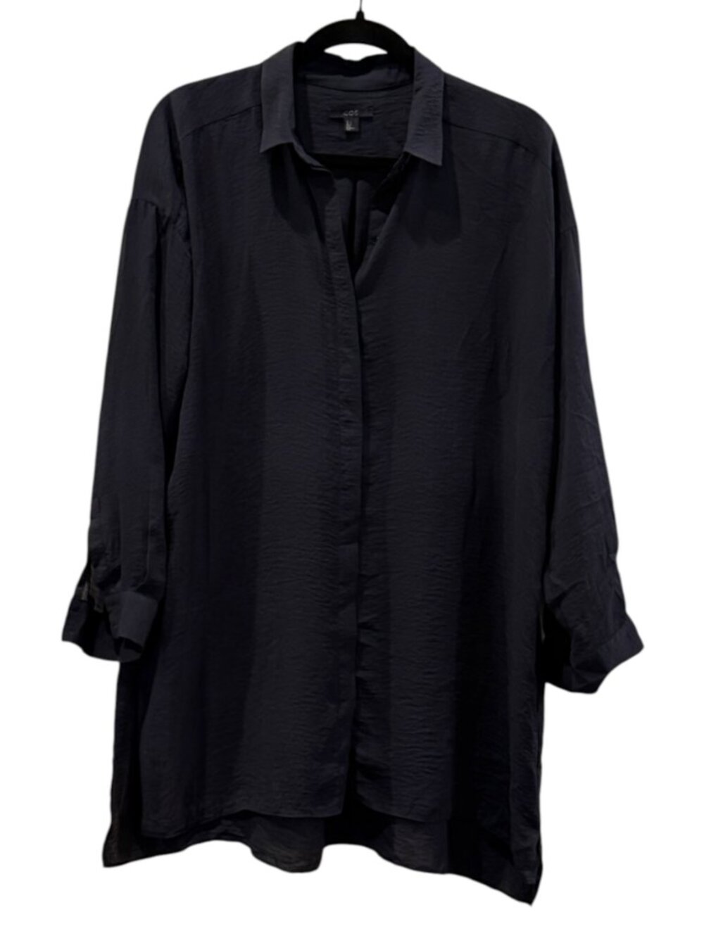 Sz 4 COS Deep Navy Blue Sheer Blouse Long Sleeve Button Down Coverup Oversized